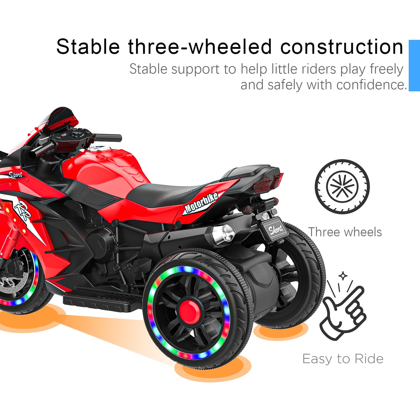 Red 3 Wheels Electric Battery Powered Dirt Bike for Children