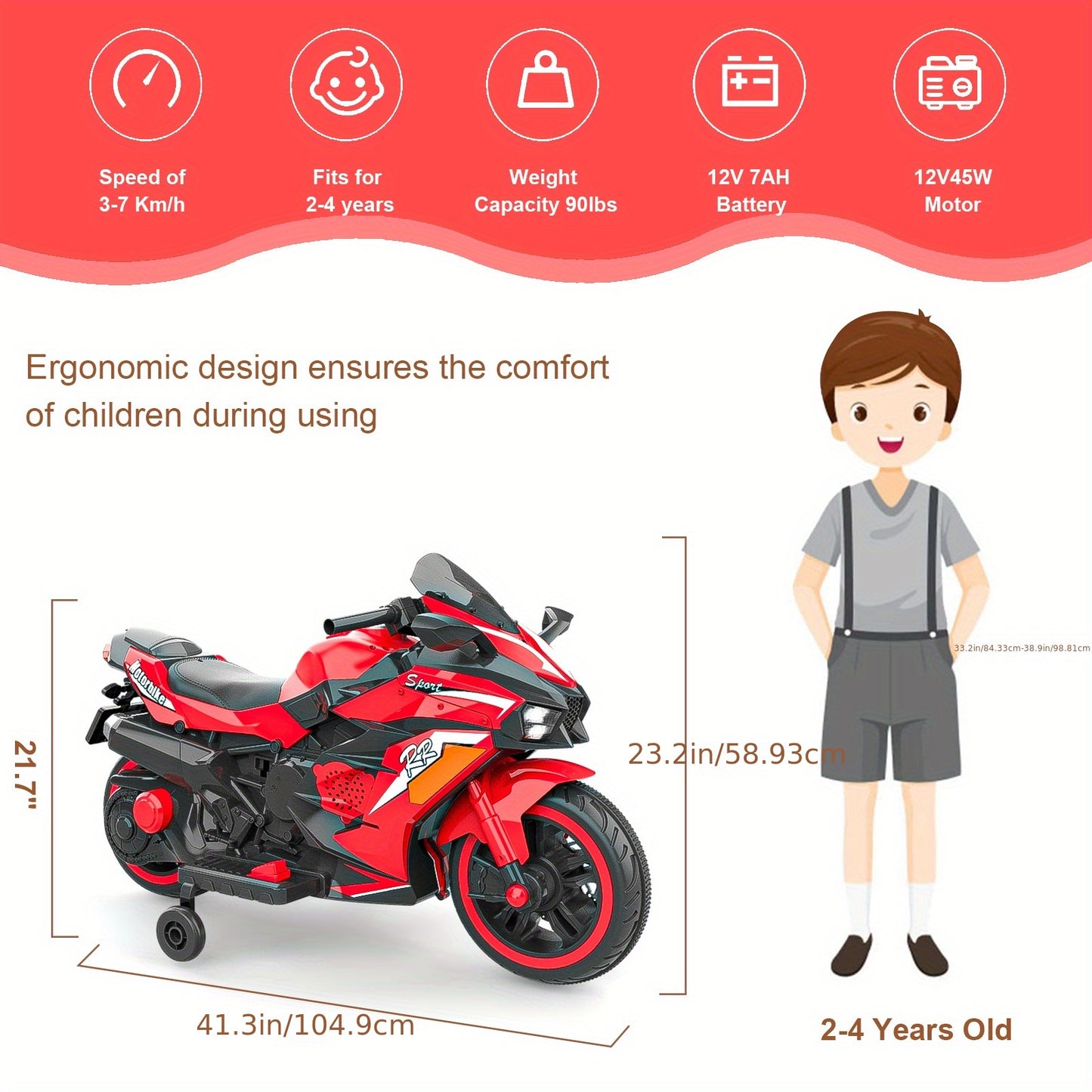 12V Red Kids Motorcycle