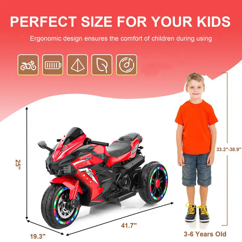 Red 3 Wheels Electric Battery Powered Dirt Bike for Children